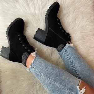 Black Faux Suede Lace Up Booties